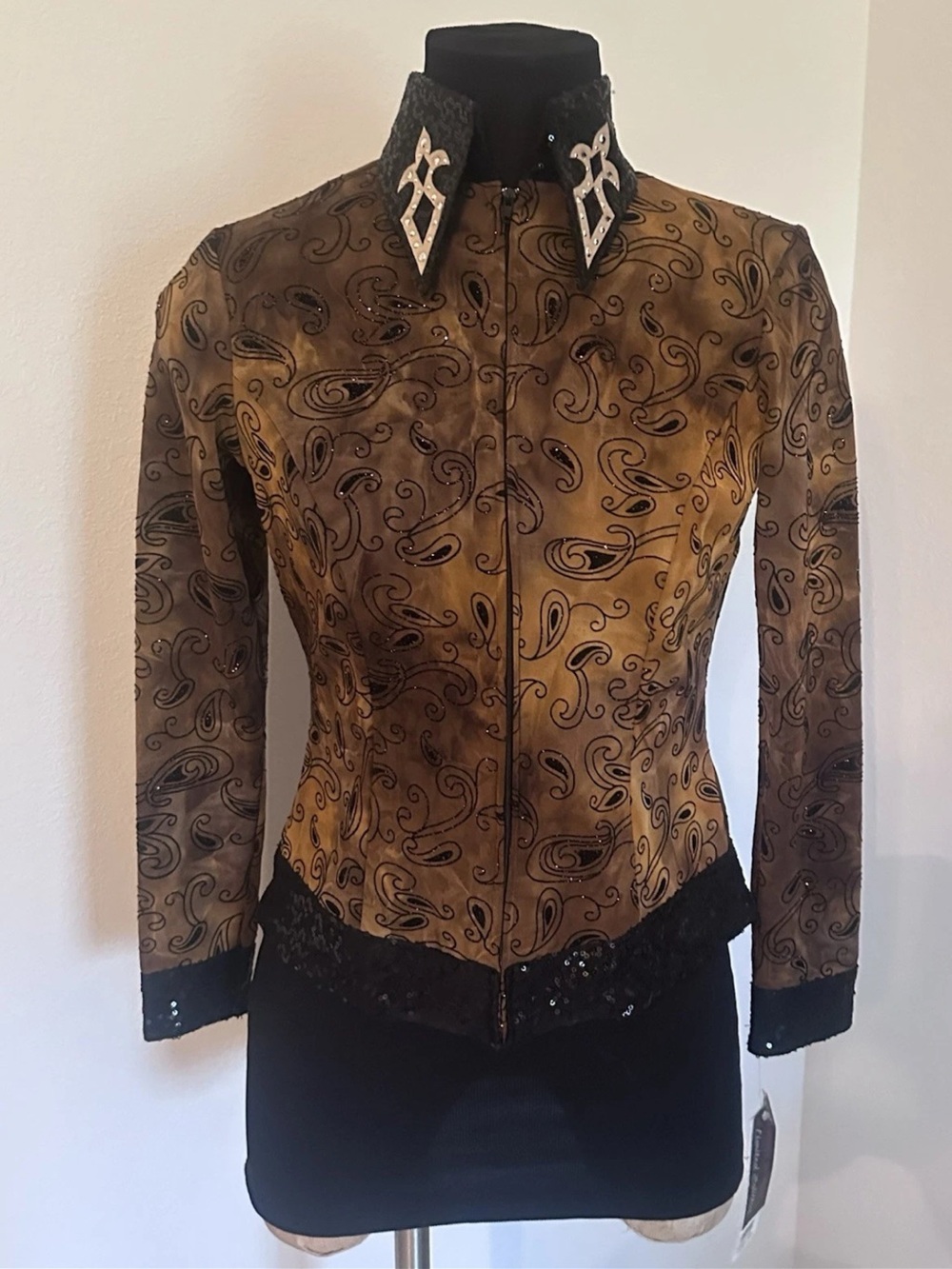 Women’s XS hobby horse Paisley Embroidered Zip-Front Jacket - Brown NWT